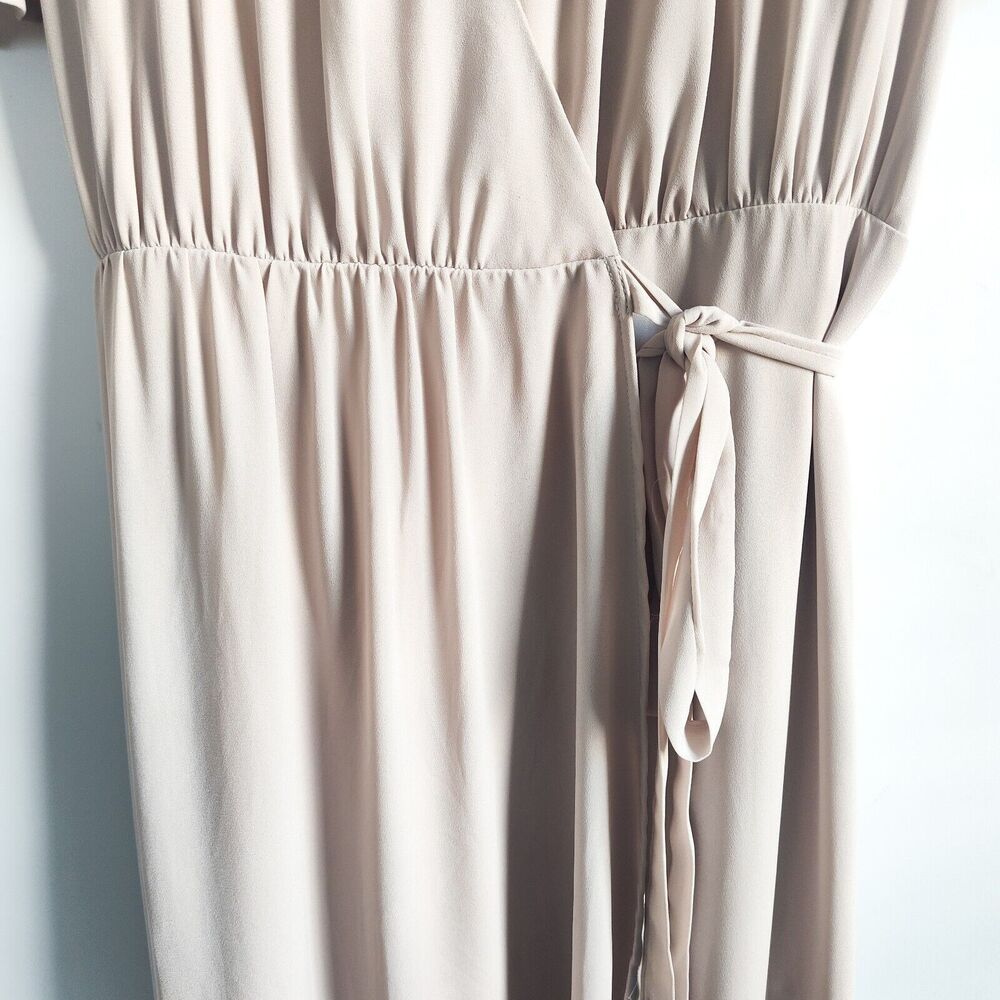 Show Me Your MuMu Sophia Wrap Dress Beige‎ Small Show Me The Ring Crisp Chiffon - Picture 5 of 14